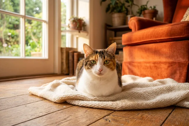 An adult medium-sized female Calico cat named Rj for adoption in Urbana, OH