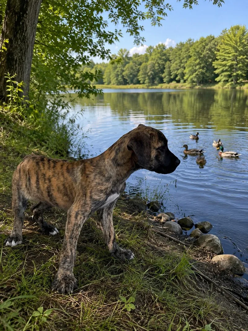 A baby medium-sized male Brindle Black Mouth Cur dog named Jasper for adoption in Wanaque, NJ