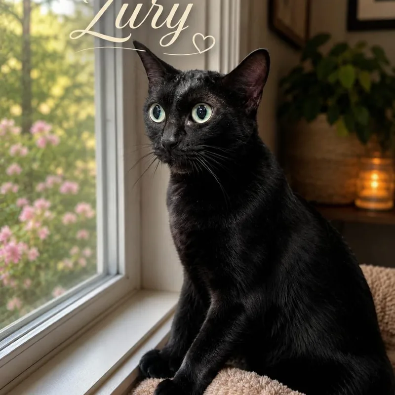 A young large-sized female Black Domestic Short Hair cat named Zury for adoption in Boston, MA
