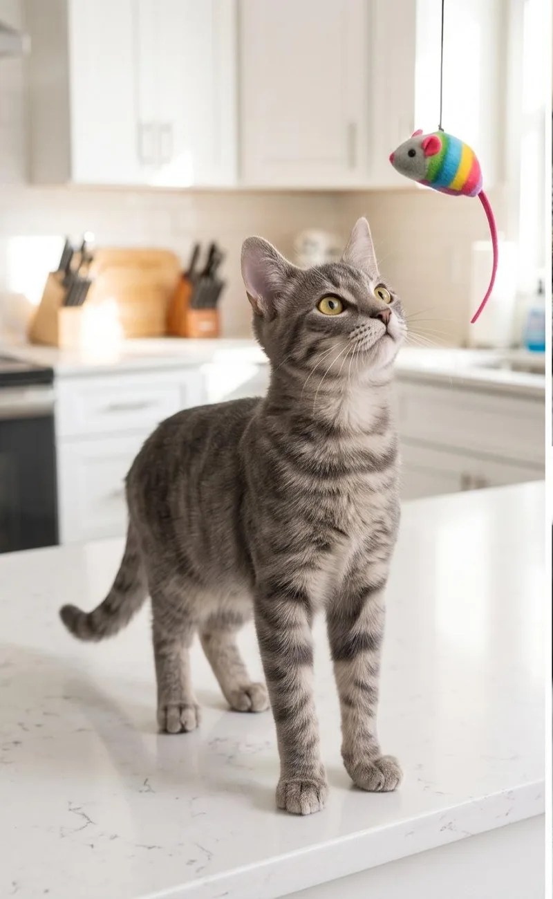 A young medium-sized female Tabby (Gray / Blue / Silver) Domestic Short Hair cat named Mollie with the Kinkytail for adoption in Allen, TX