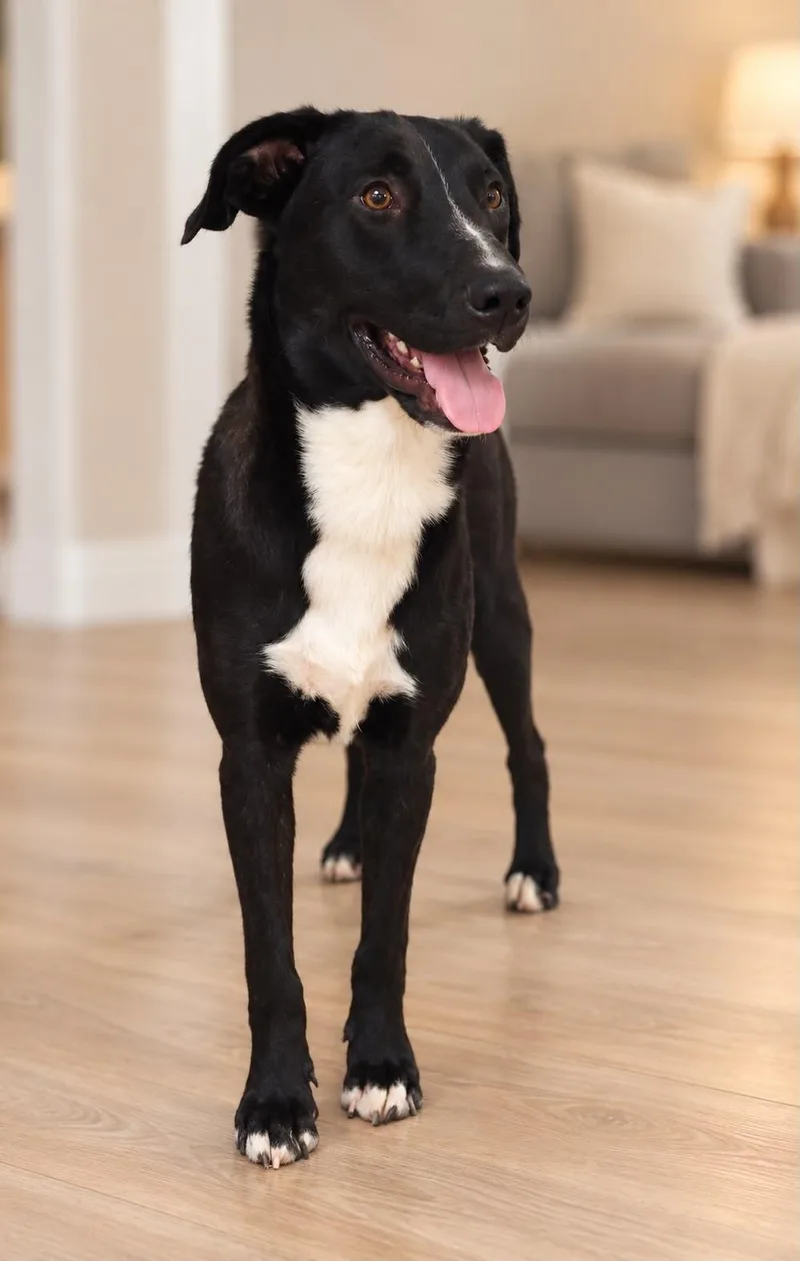 A young medium-sized male Border Collie dog named Tux for adoption in Houston, TX