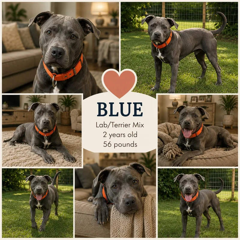 An adult medium-sized male Labrador Retriever dog named Blue for adoption in Jackson, TN