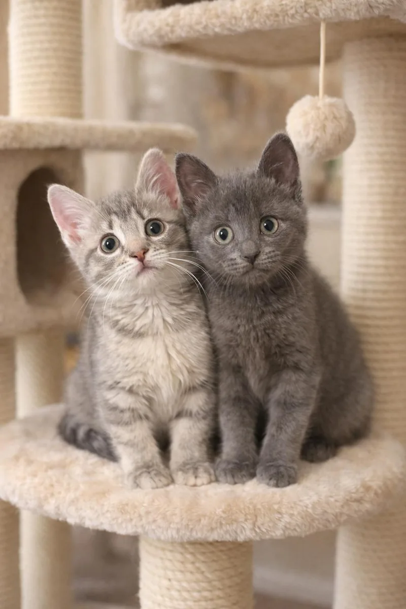 A baby medium-sized female Gray / Blue / Silver Domestic Short Hair cat named Blossom & Petal for adoption in Old Bridge, NJ