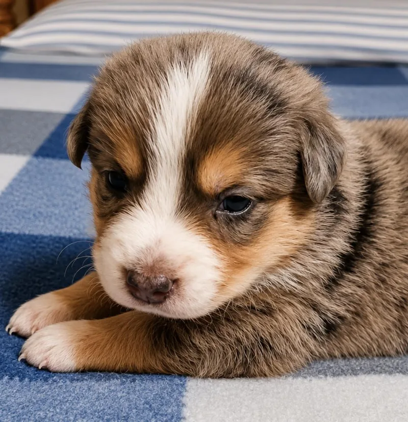 A baby medium-sized female Brown / Chocolate Australian Shepherd dog named Lolo Yoyo for adoption in Andover, MA