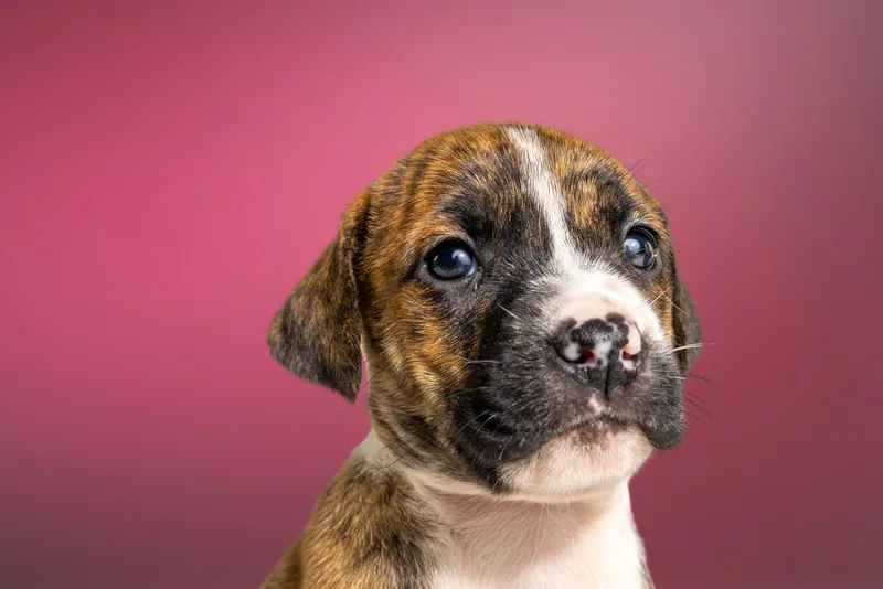 A baby large-sized female Brindle Boxer dog named Maji for adoption in Simsbury, CT