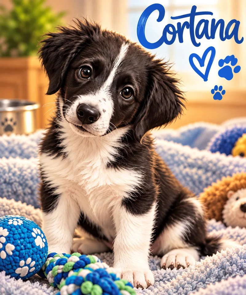 A baby medium-sized male Border Collie dog named Cortana for adoption in Port Orange, FL