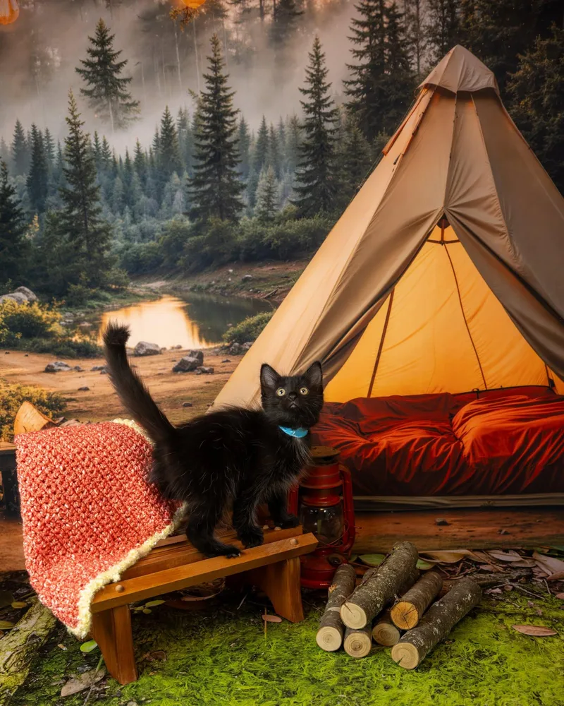 A baby small-sized female Black Domestic Long Hair cat named Lainey for adoption in Lapeer, MI