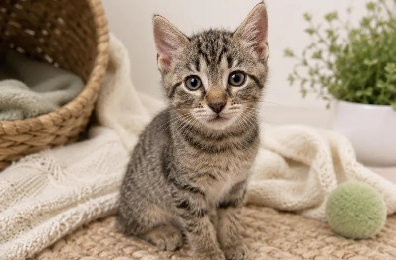 A baby medium-sized male Domestic Short Hair cat named Clover for adoption in Nashville, TN