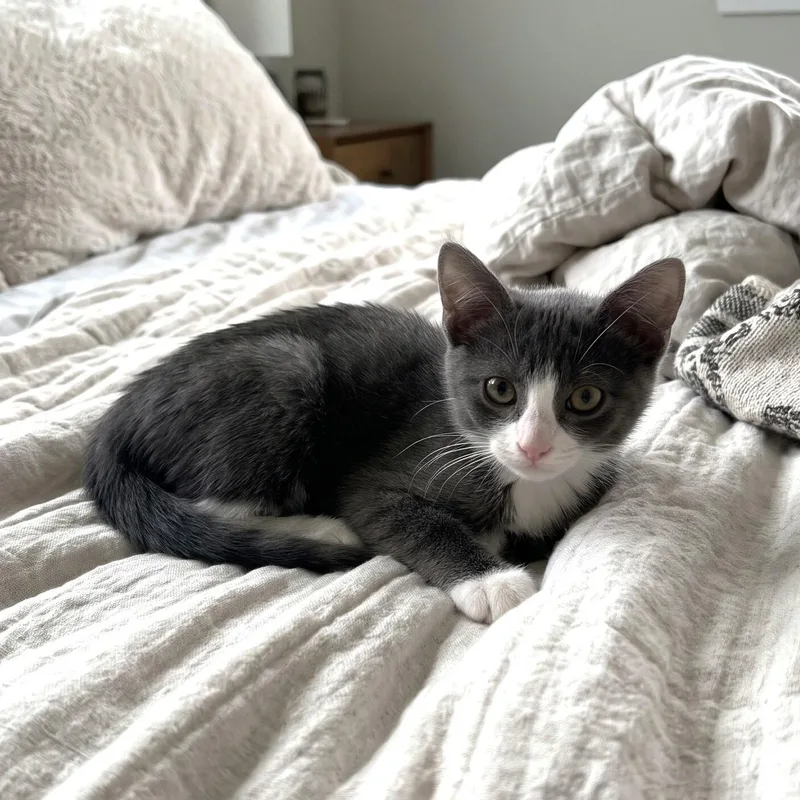 A baby medium-sized female Gray / Blue / Silver Russian Blue cat named Miu Miu for adoption in Allen, TX