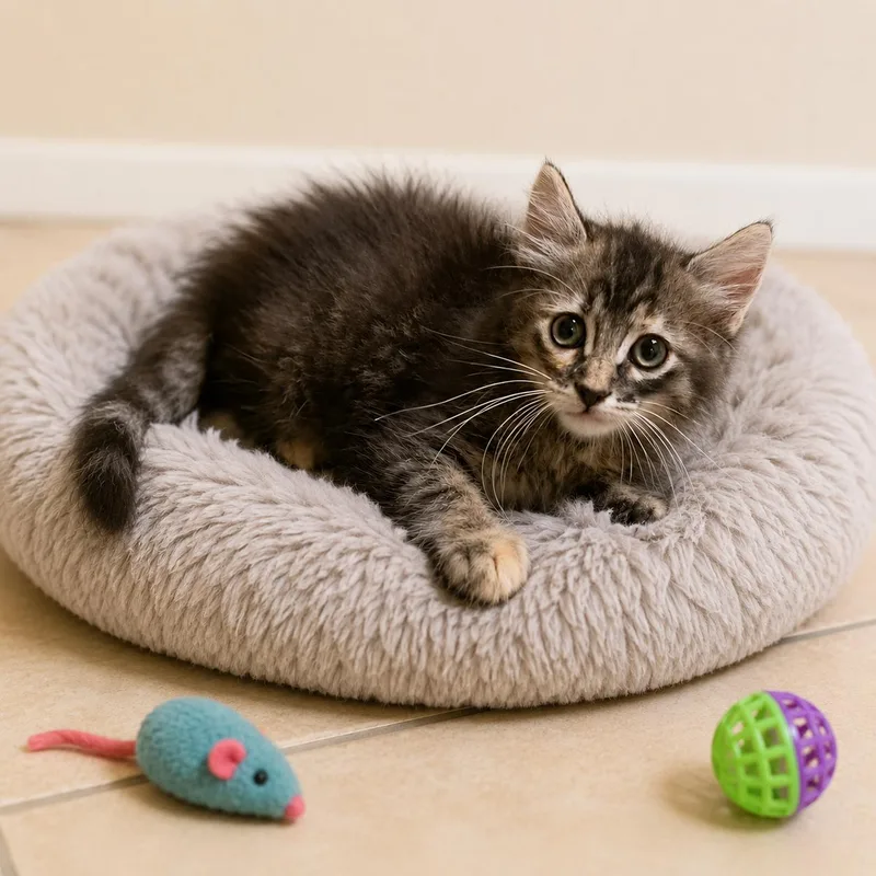 A baby medium-sized female Tabby (Brown / Chocolate) Maine Coon cat named Latte for adoption in Hillsboro, TX