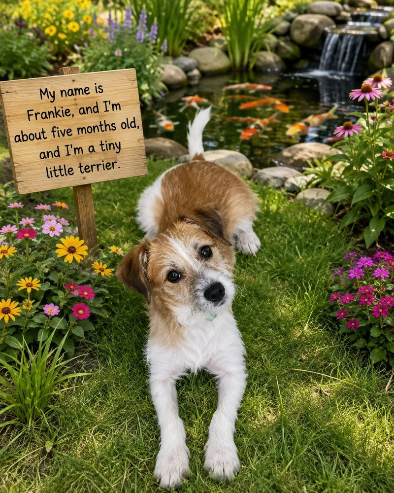 A young small-sized male Terrier dog named Frankie for adoption in Murphys, CA