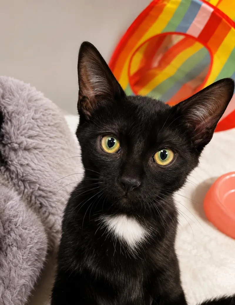 A baby medium-sized male Black Domestic Short Hair cat named Kip Hollanov for adoption in Chandler, AZ