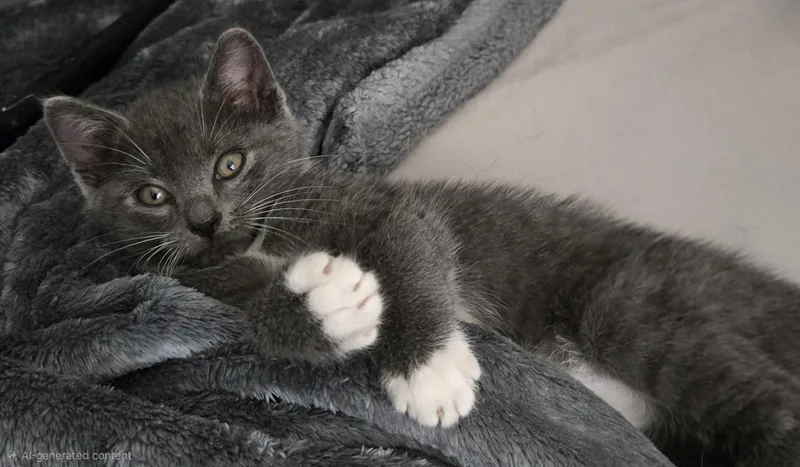 A baby medium-sized male Gray / Blue / Silver Domestic Short Hair cat named Sputnik for adoption in Houston, TX
