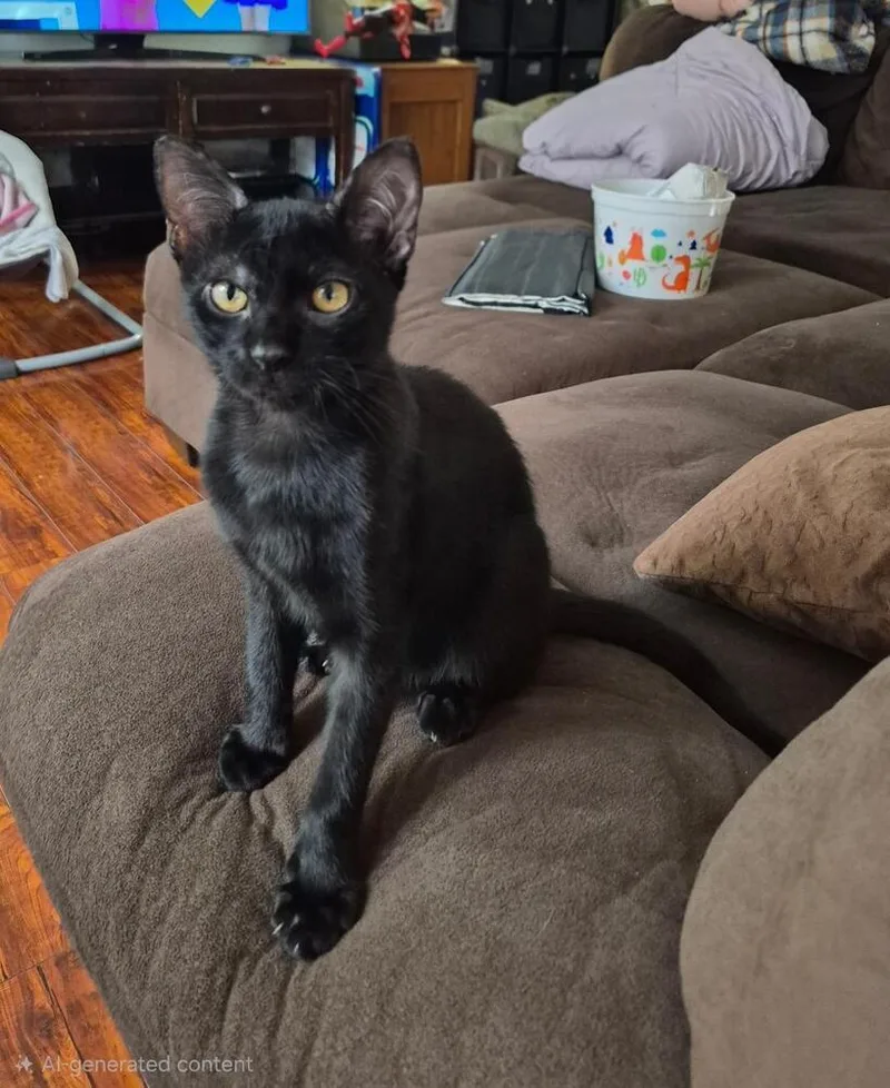 A baby medium-sized male Black Domestic Short Hair cat named Bagheera for adoption in Oceanside, CA