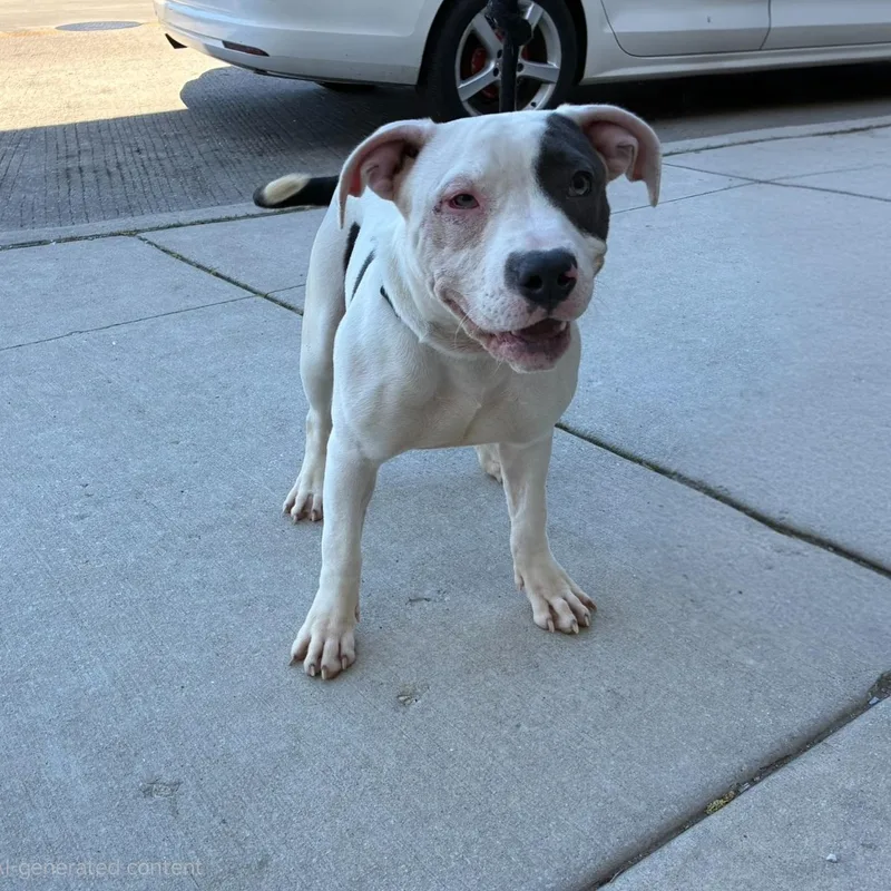 A young medium-sized female Gray / Blue / Silver American Staffordshire Terrier dog named Biscuit for adoption in Chicago, IL