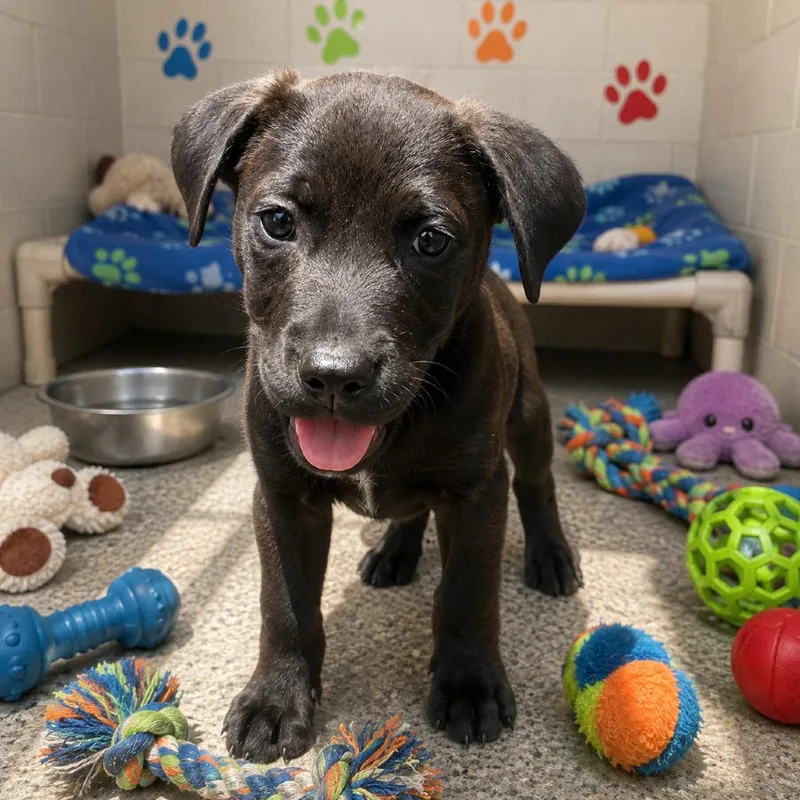 A baby small-sized male Black Mixed Breed dog named Mj for adoption in Pine Bluff, AR