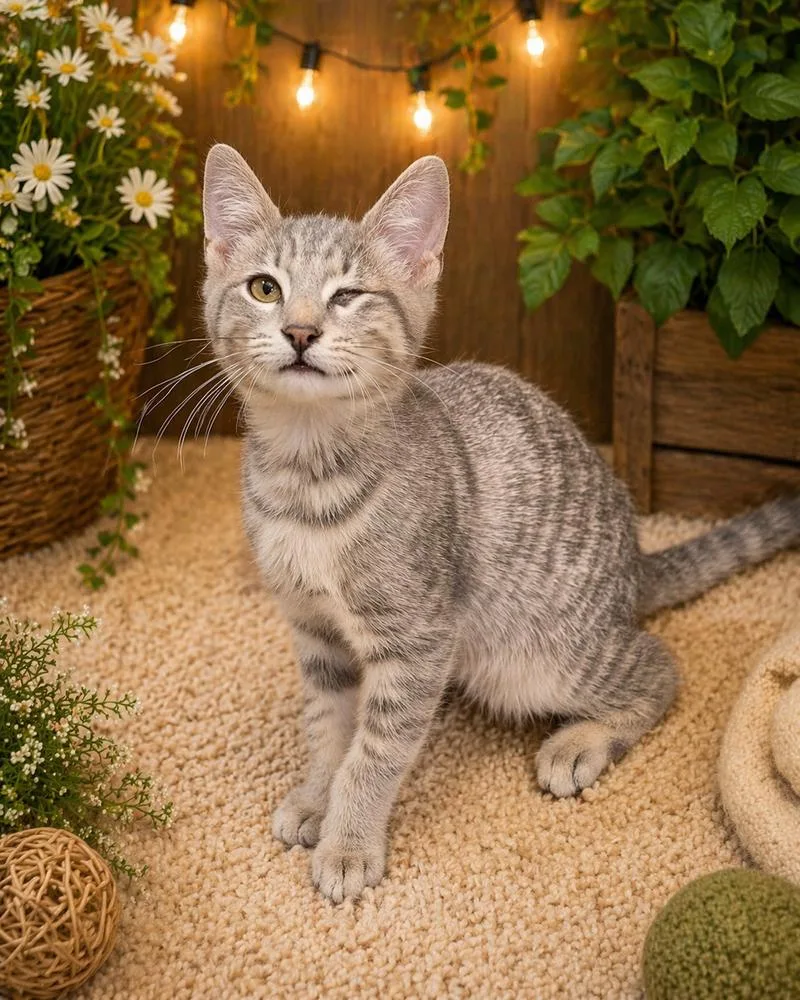 A baby small-sized male Domestic Short Hair cat named Popeye for adoption in Dallas, TX