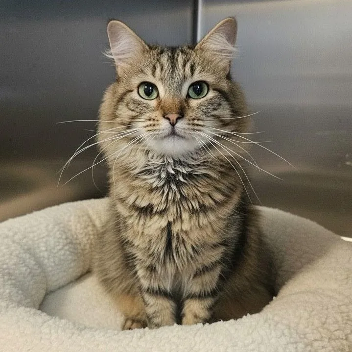 An adult medium-sized male Tabby (Brown / Chocolate) Domestic Long Hair cat named Simba for adoption in Schnecksville, PA
