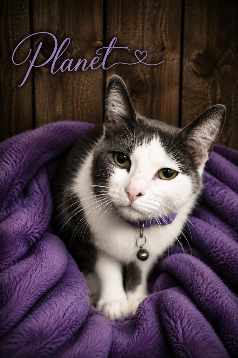 A young medium-sized female Gray & White Domestic Short Hair cat named Planet for adoption in Joliet, IL