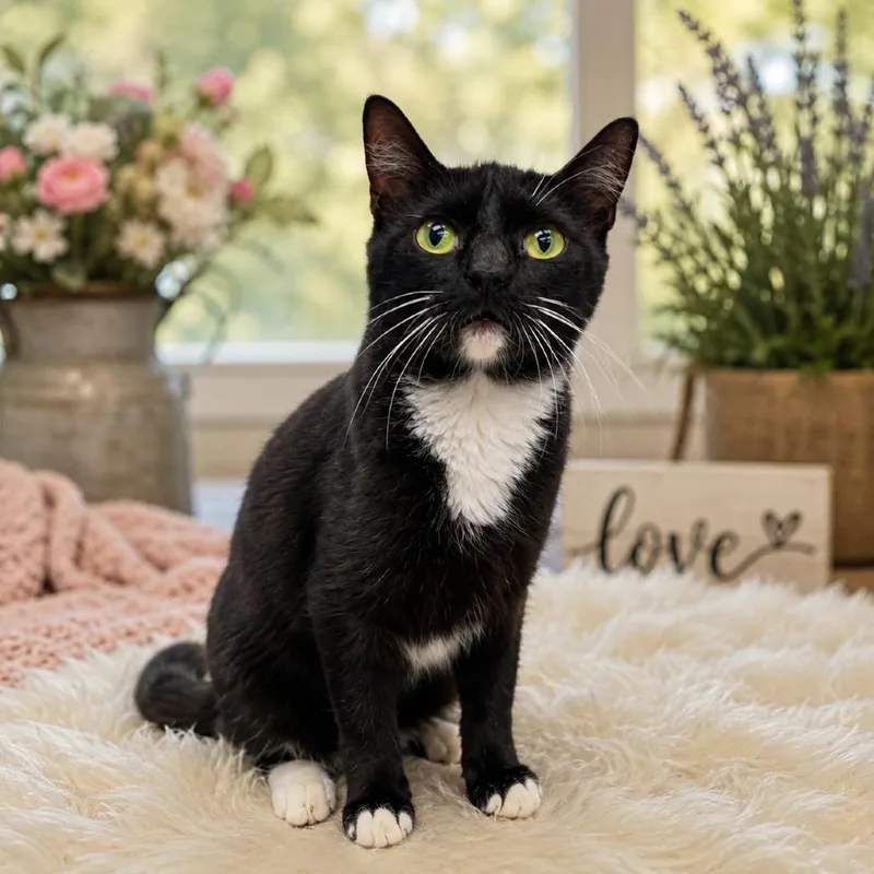 A young medium-sized female Black Domestic Short Hair cat named Calypso for adoption in Leander, TX