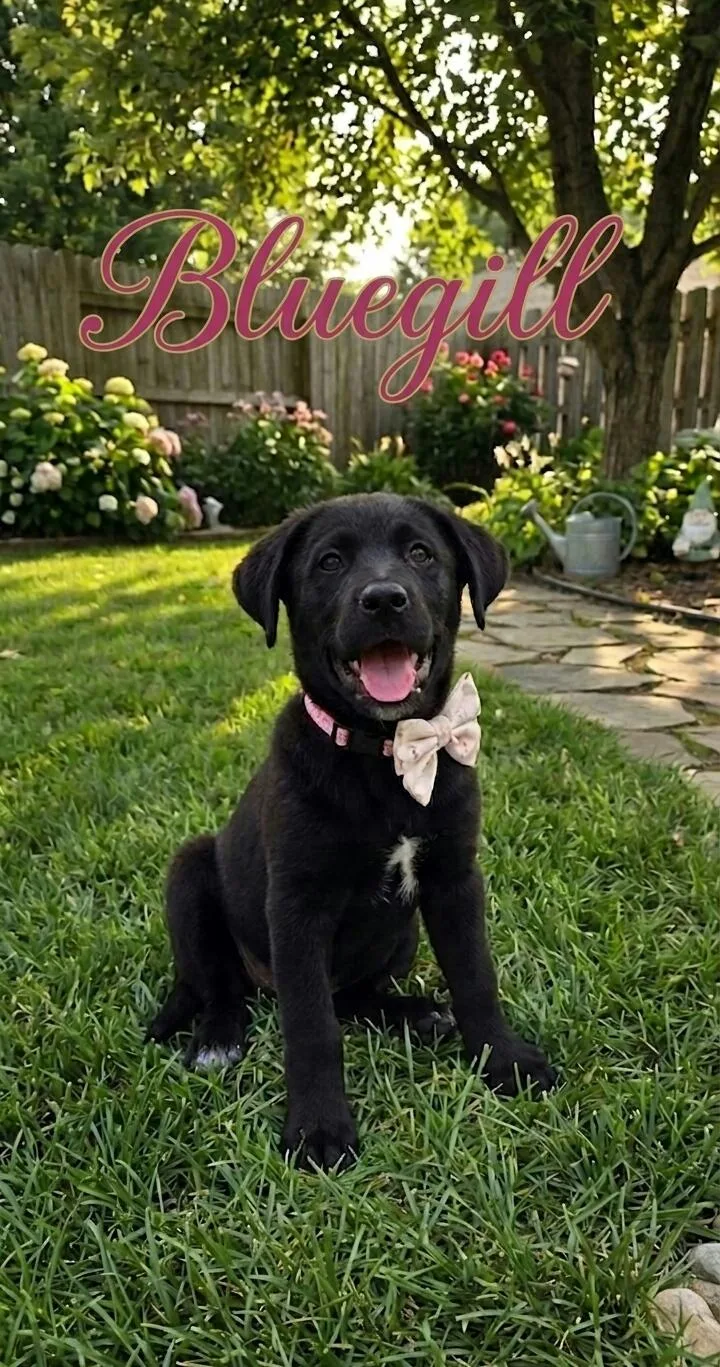 A baby medium-sized female Black Labrador Retriever dog named Bluegill for adoption in Albany, NY
