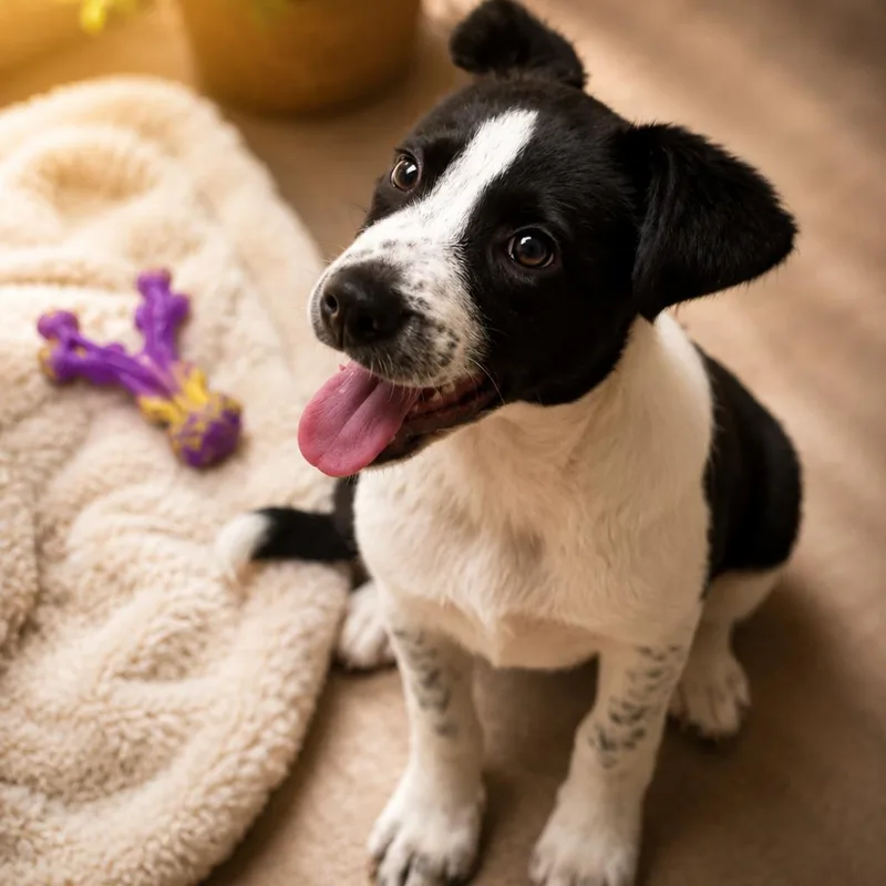 A baby medium-sized female Black Border Collie dog named Maisy for adoption in Mount Pleasant, TX