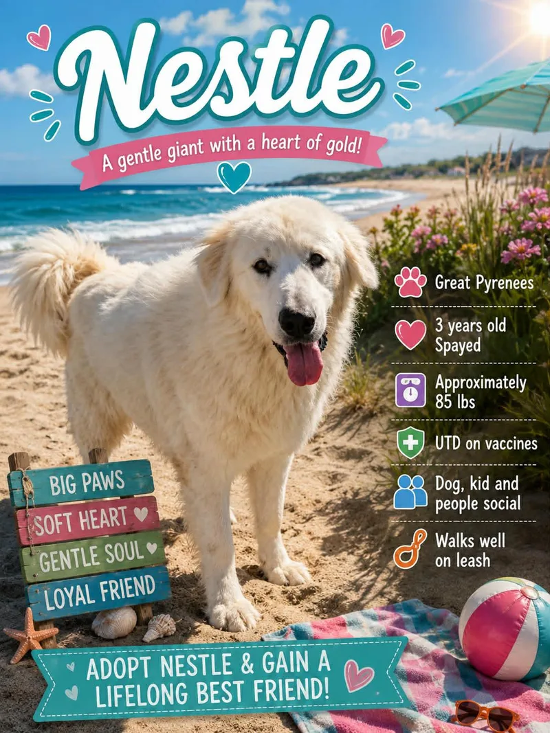 An adult large-sized female White / Cream Great Pyrenees dog named Nestle for adoption in Ashland, KY