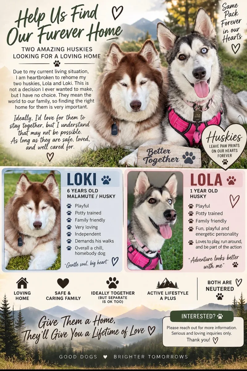 An adult medium-sized male Siberian Husky dog named Loki and Lola for adoption in Menifee, CA