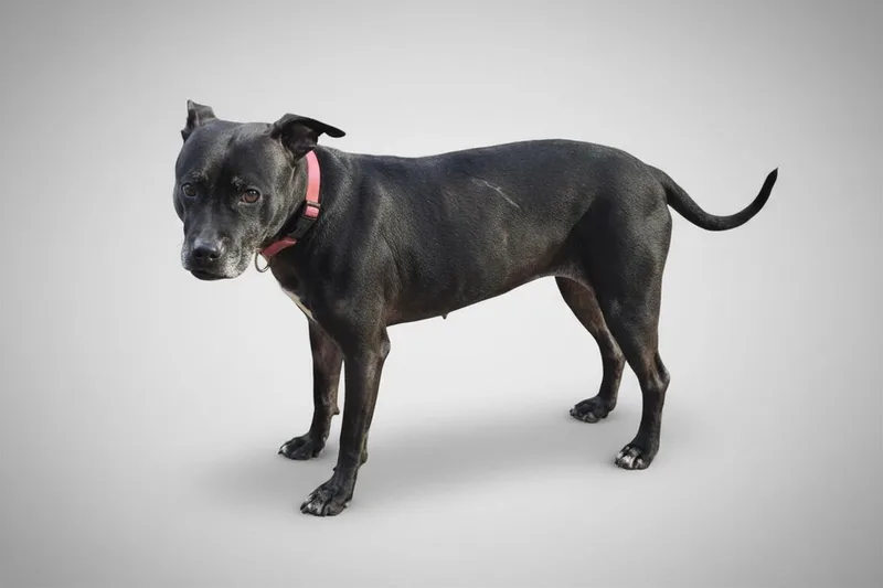 A senior medium-sized female Black Pit Bull Terrier dog named Bella for adoption in Puyallup, WA
