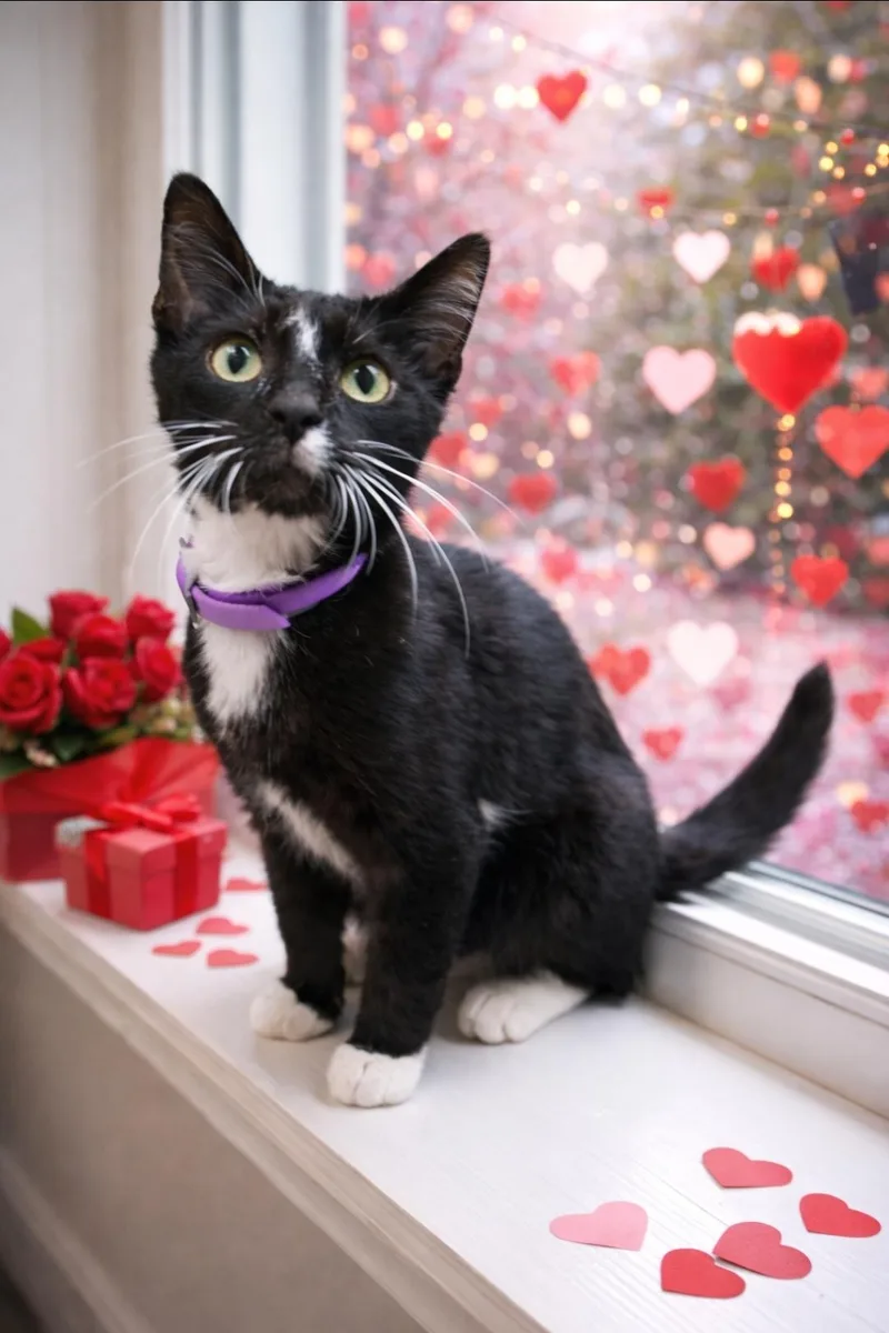 A young medium-sized male Black & White / Tuxedo Tuxedo cat named Razzy for adoption in Central City, KY