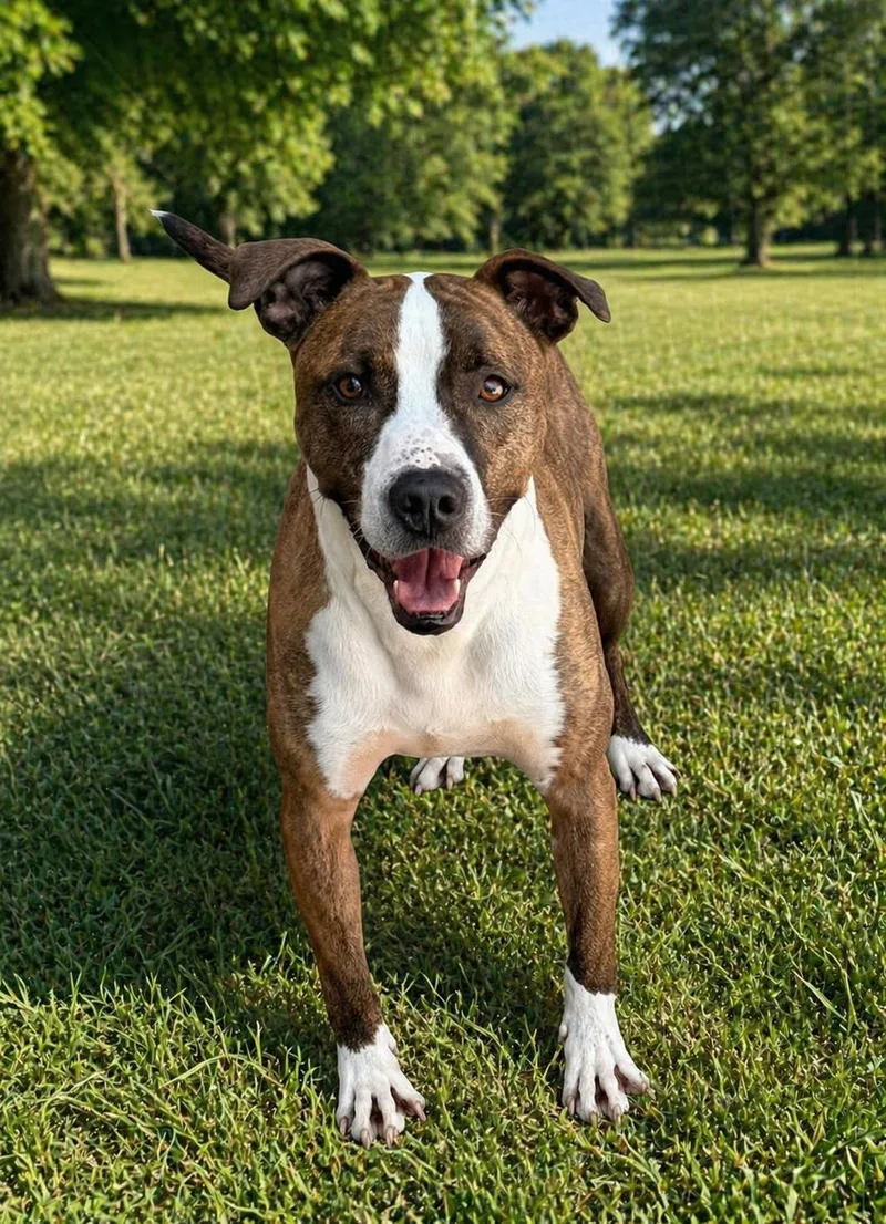 A senior large-sized male Pit Bull Terrier dog named Mouse for adoption in Atchison, KS