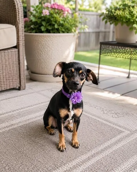 A young small-sized female Black Rat Terrier dog named Pippa for adoption in Crosby, TX
