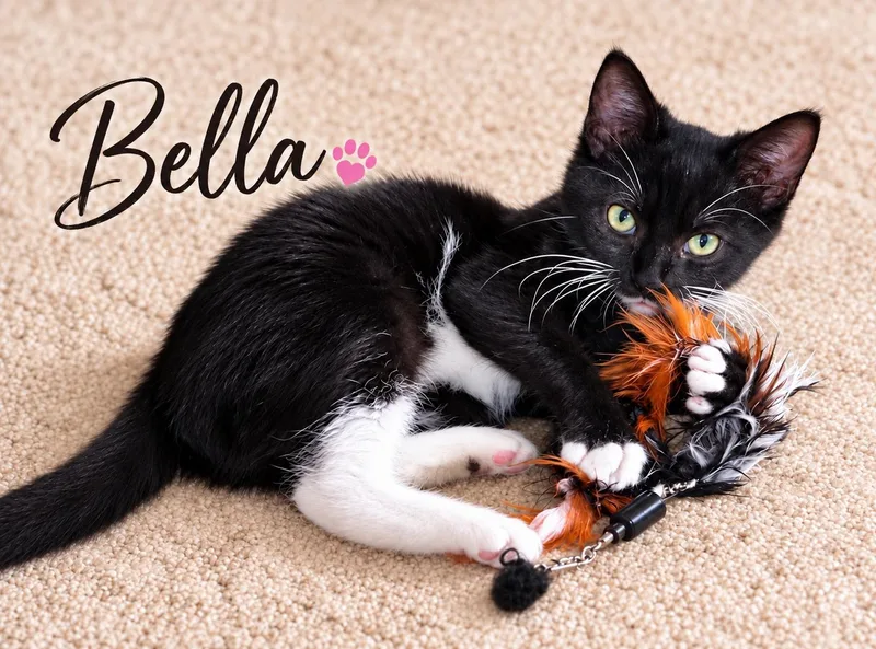 A baby medium-sized female Tuxedo cat named BellaKC for adoption in Greenville, DE
