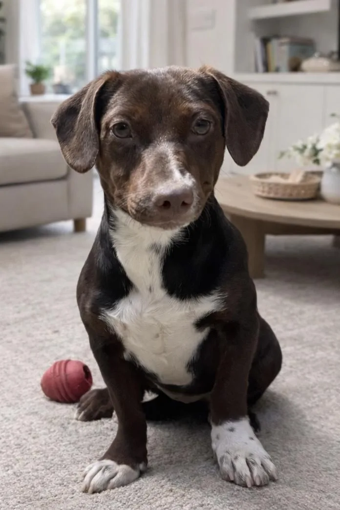 A baby small-sized female Brown / Chocolate Chocolate Labrador Retriever dog named Roxie for adoption in Coachella, CA