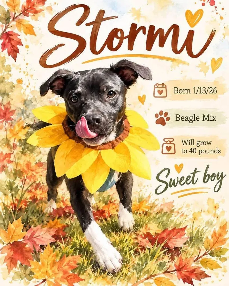 A baby medium-sized male Black Beagle dog named Stormi for adoption in Fort Mill, SC