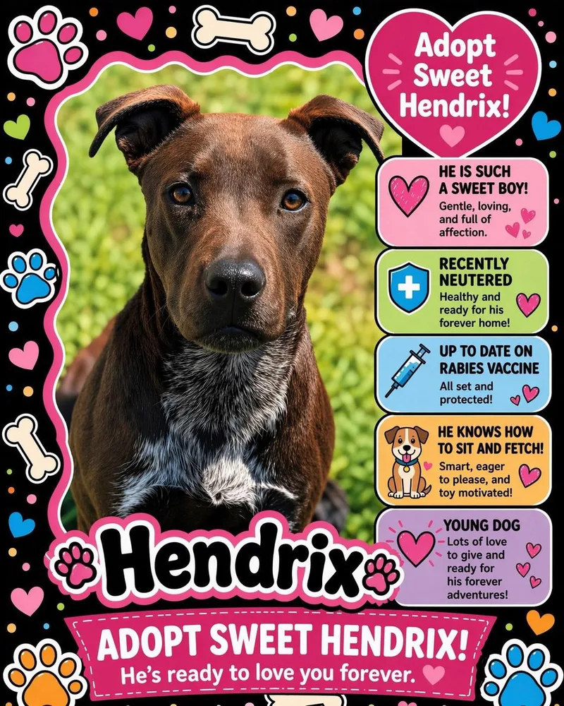 A young medium-sized male Brown / Chocolate Terrier dog named Hendrix for adoption in Bowie, TX