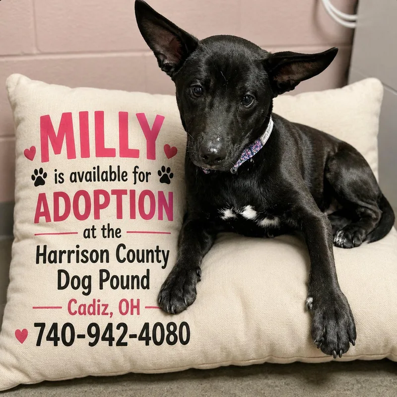 An adult medium-sized female Black Shepherd dog named Milly for adoption in Cadiz, OH