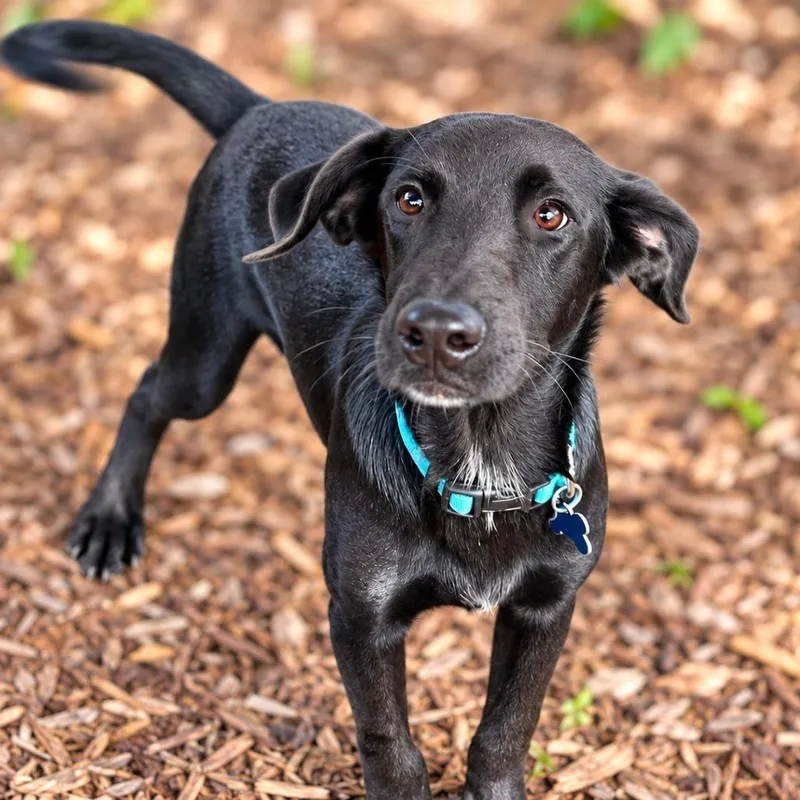 A young medium-sized male Black Labrador Retriever dog named Leo for adoption in Boerne, TX