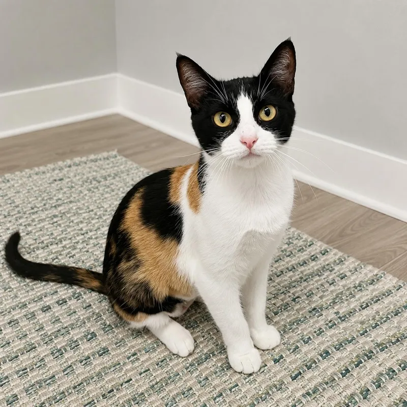 A young medium-sized female Calico cat named Tallulah for adoption in Hillsboro, TX