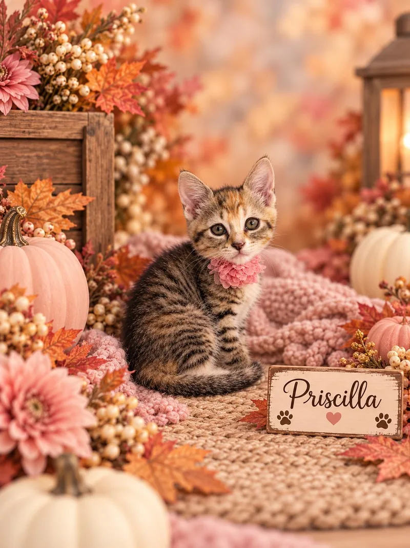 A baby small-sized female Torbie cat named Priscilla for adoption in Tavares, FL