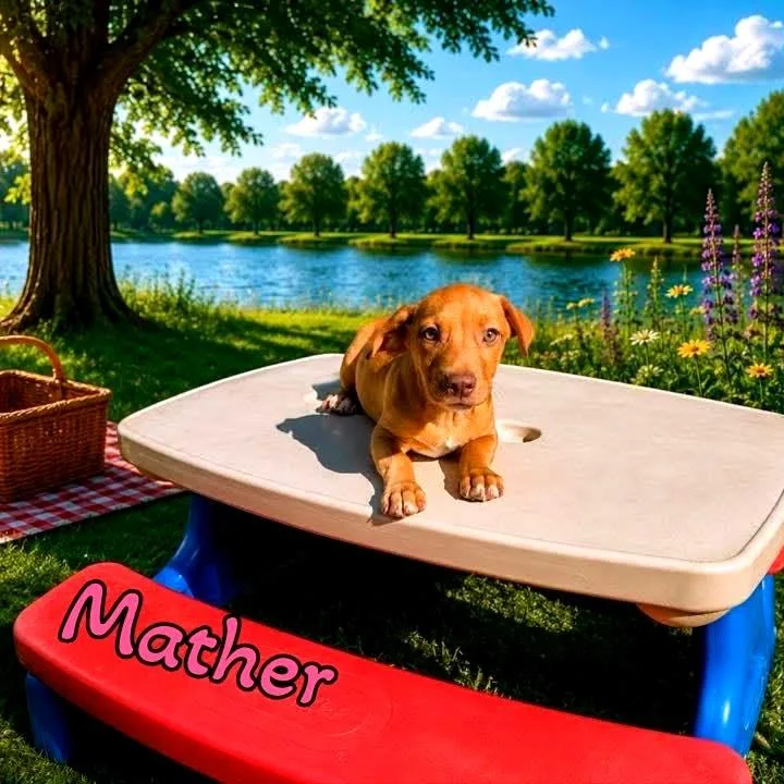 A baby medium-sized female Red / Chestnut / Orange Mixed Breed dog named Mather for adoption in Joliet, IL
