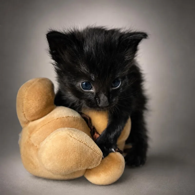 A baby small-sized male Black Domestic Short Hair cat named Roast for adoption in Newport, TN