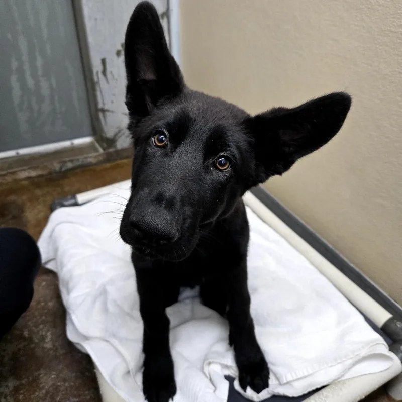 A baby medium-sized female Black German Shepherd Dog dog named Maxie for adoption in Albuquerque, NM