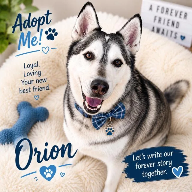 An adult large-sized male Gray / Blue / Silver Husky dog named Orion for adoption in Cypress, TX