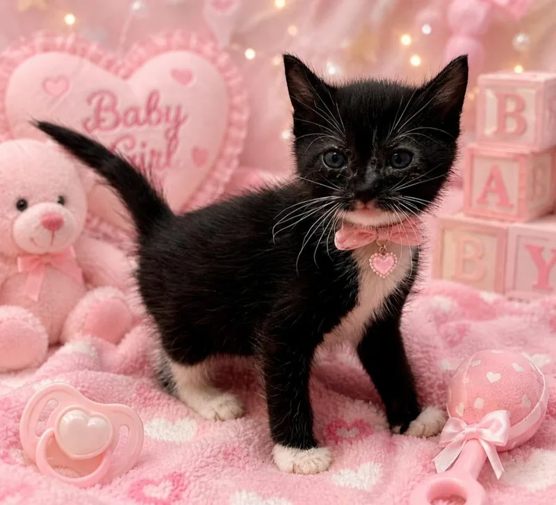 A baby small-sized female Domestic Short Hair cat named Pinky for adoption in Washington Court House, OH