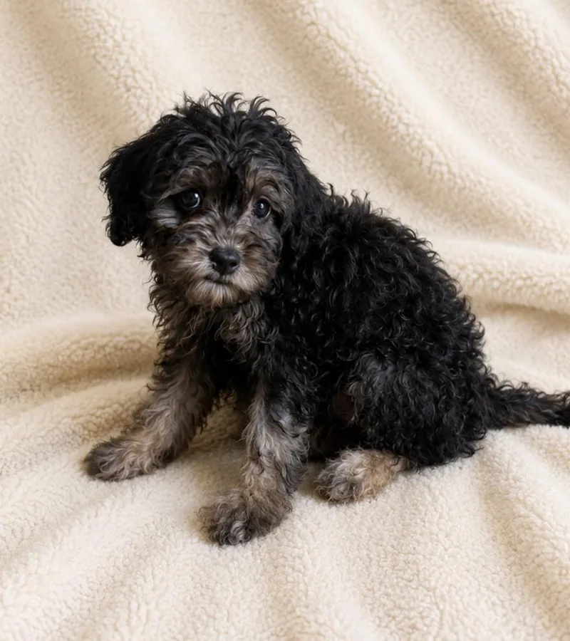 A baby small-sized female Black Poodle dog named Peach for adoption in Lathrop, CA