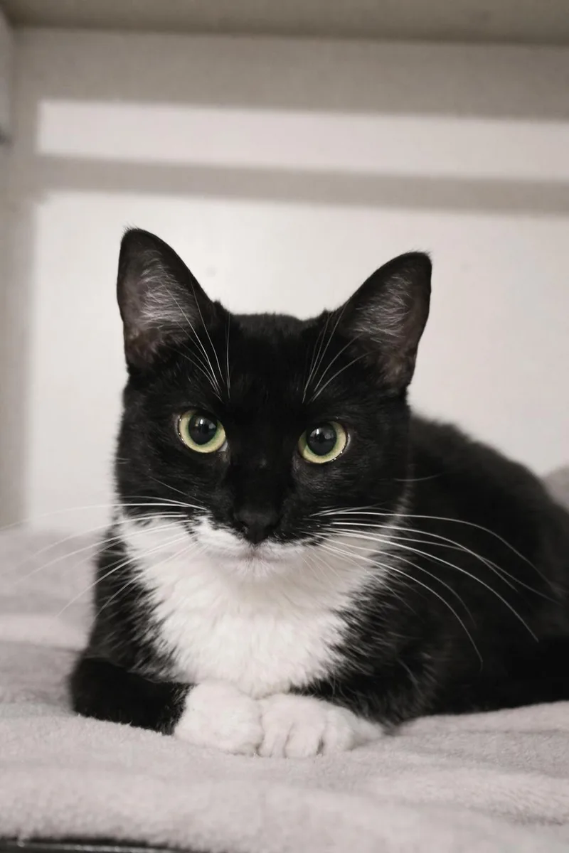 A young medium-sized female Black & White / Tuxedo Domestic Short Hair cat named Star for adoption in Liverpool, TX