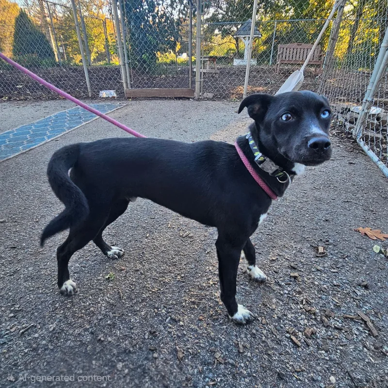 A young medium-sized male Black Feist dog named Blue for adoption in Ringwood, NJ