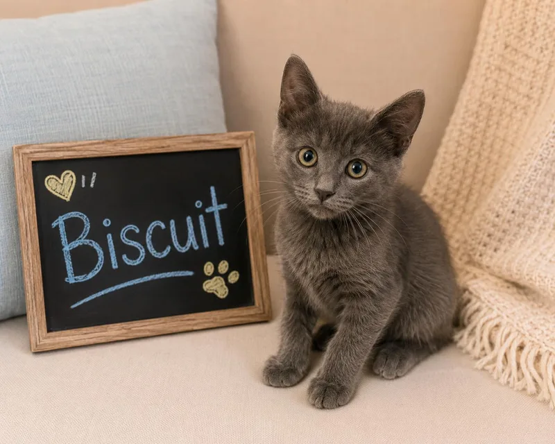 A baby medium-sized male Gray / Blue / Silver Domestic Short Hair cat named Biscuit for adoption in Old Bridge, NJ