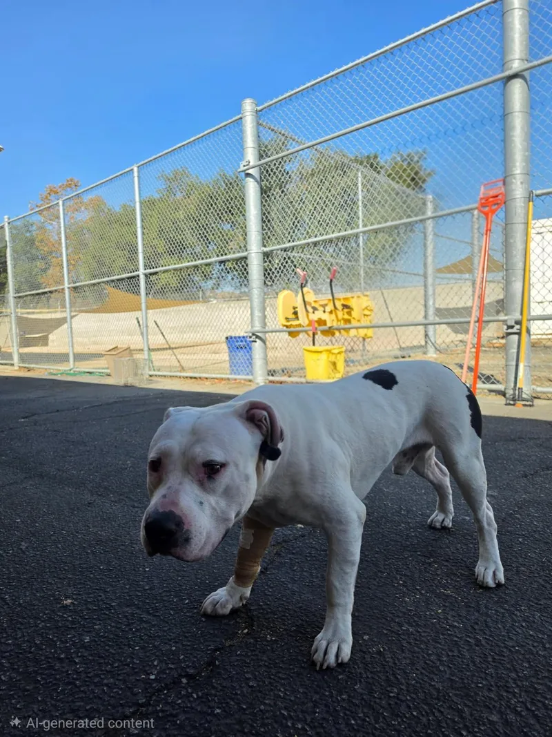 An adult large-sized male Pit Bull Terrier dog named Gunner for adoption in Los Angeles, CA